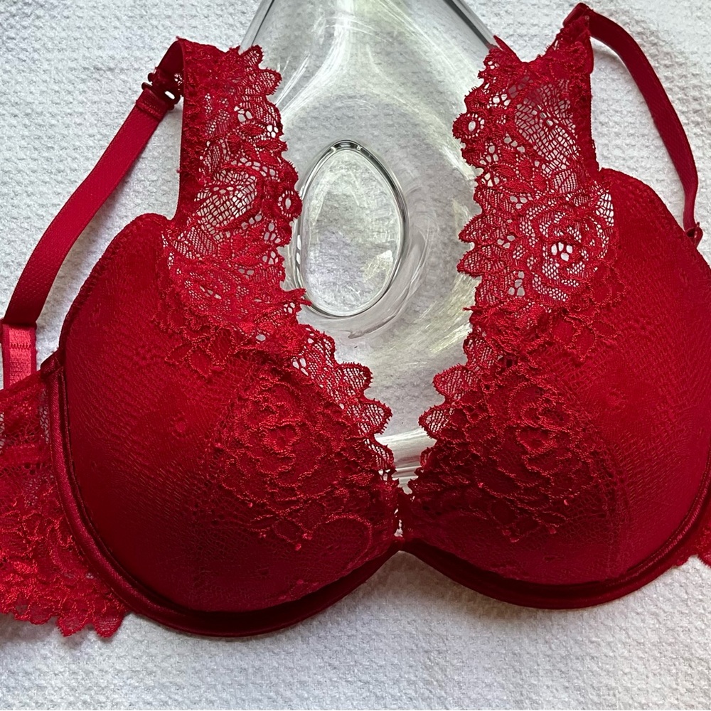 French Brand Valege Rich Red Lace Push-up Bra and Boy Short Matching Set